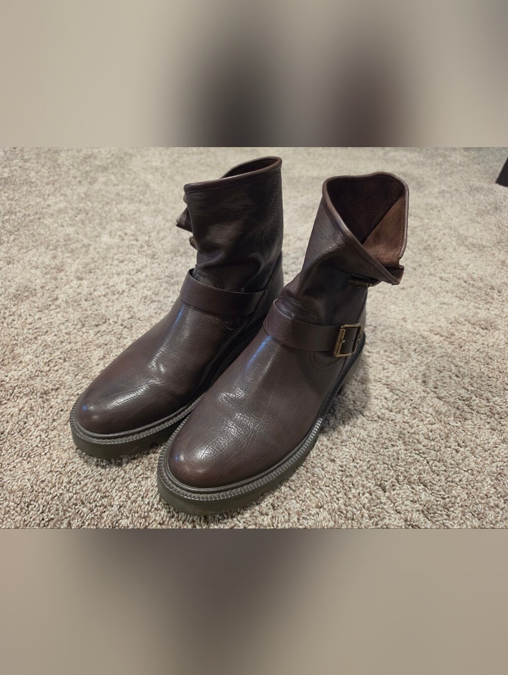 Women's Brown Leather Buckle Ankle Boots